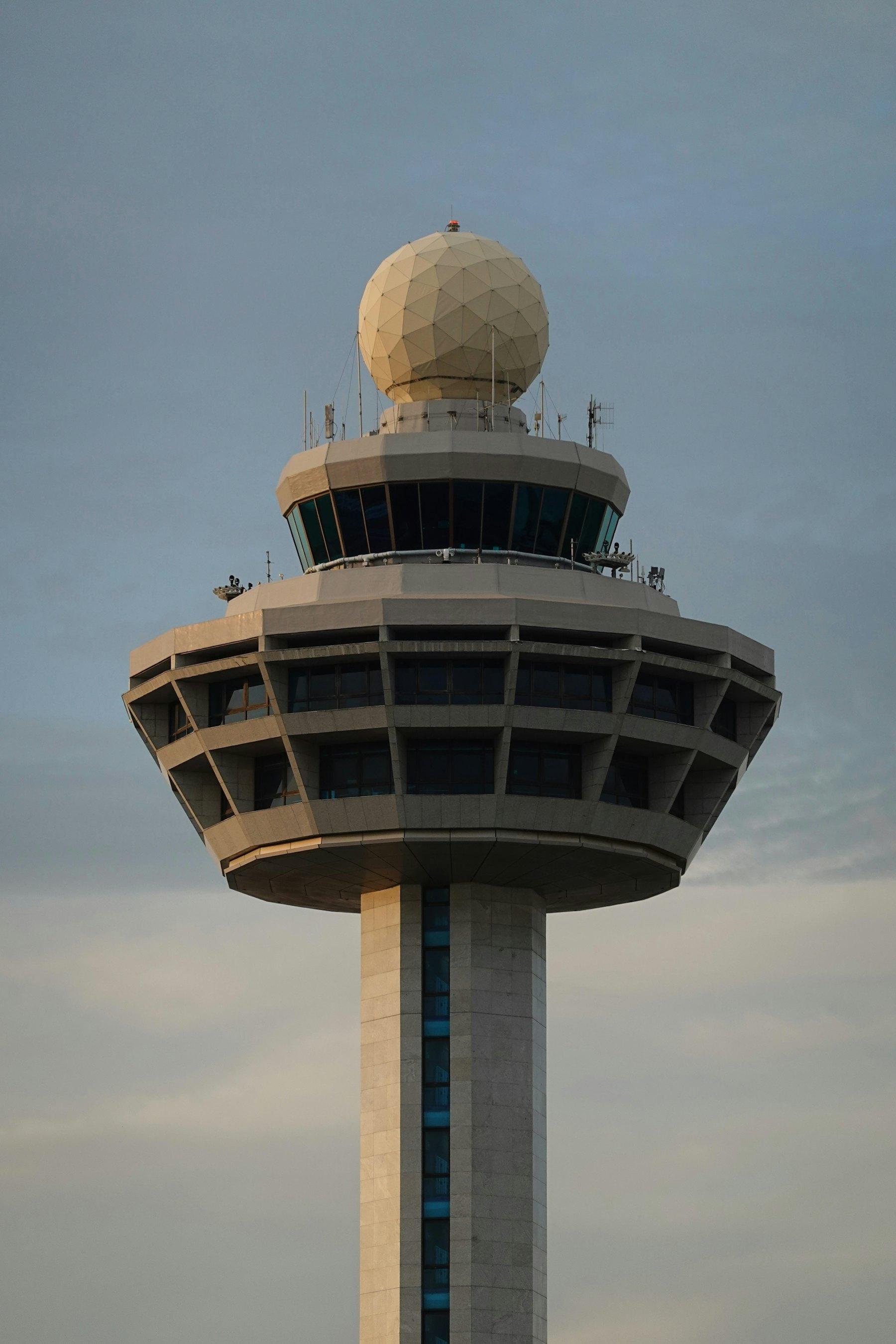 Airport control tower with radar dome